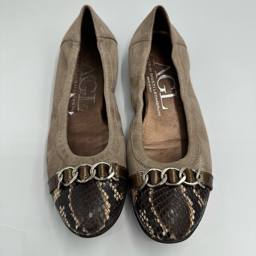 AGL Attilio Giusti Leombruni Snakeskin Captoe Ballet Flats Sz 8.5M